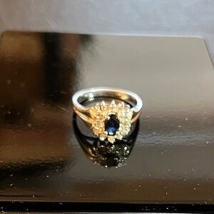 14k blue Topaz Diamond White Gold Ring Size 7.5